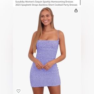 Sequin Tight Dresses Short Sparkle Spaghetti Strap Lavender Gown Size 2